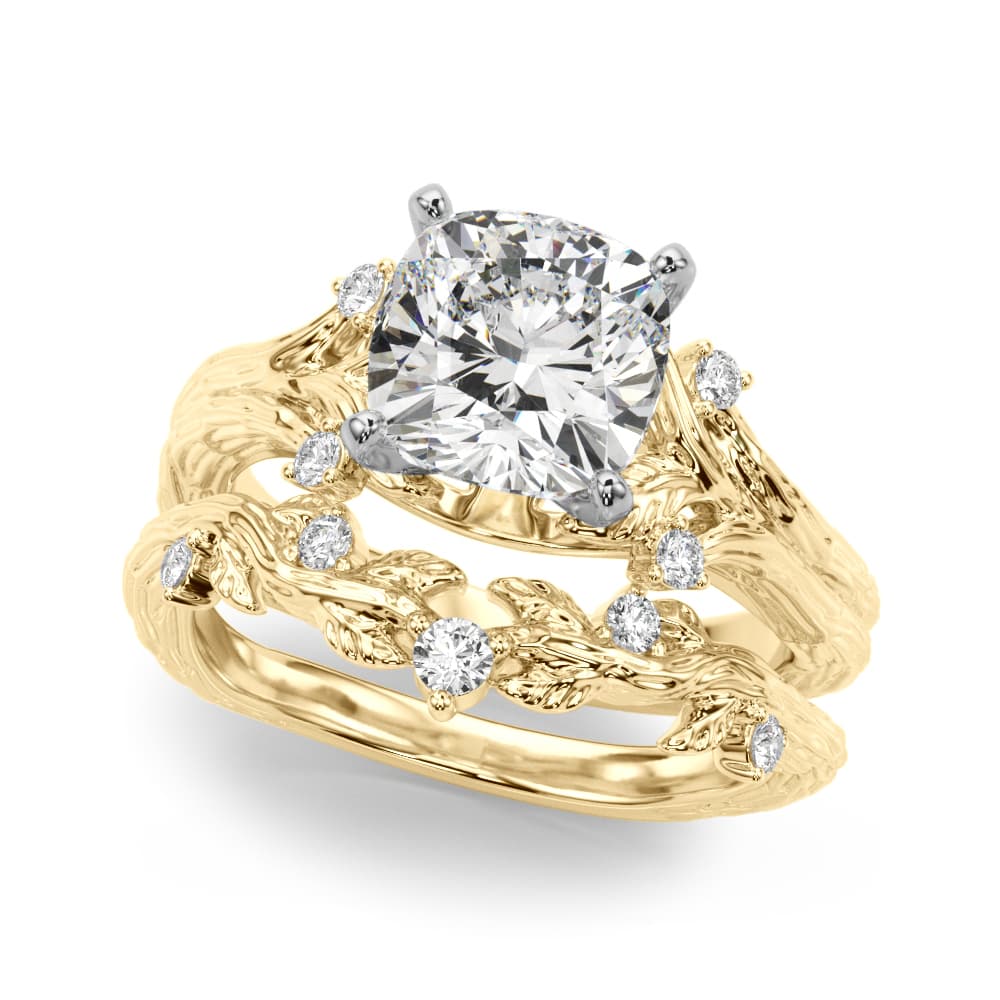 Nature Inspired Engagement Ring, style 51368, On hand view in yellow gold