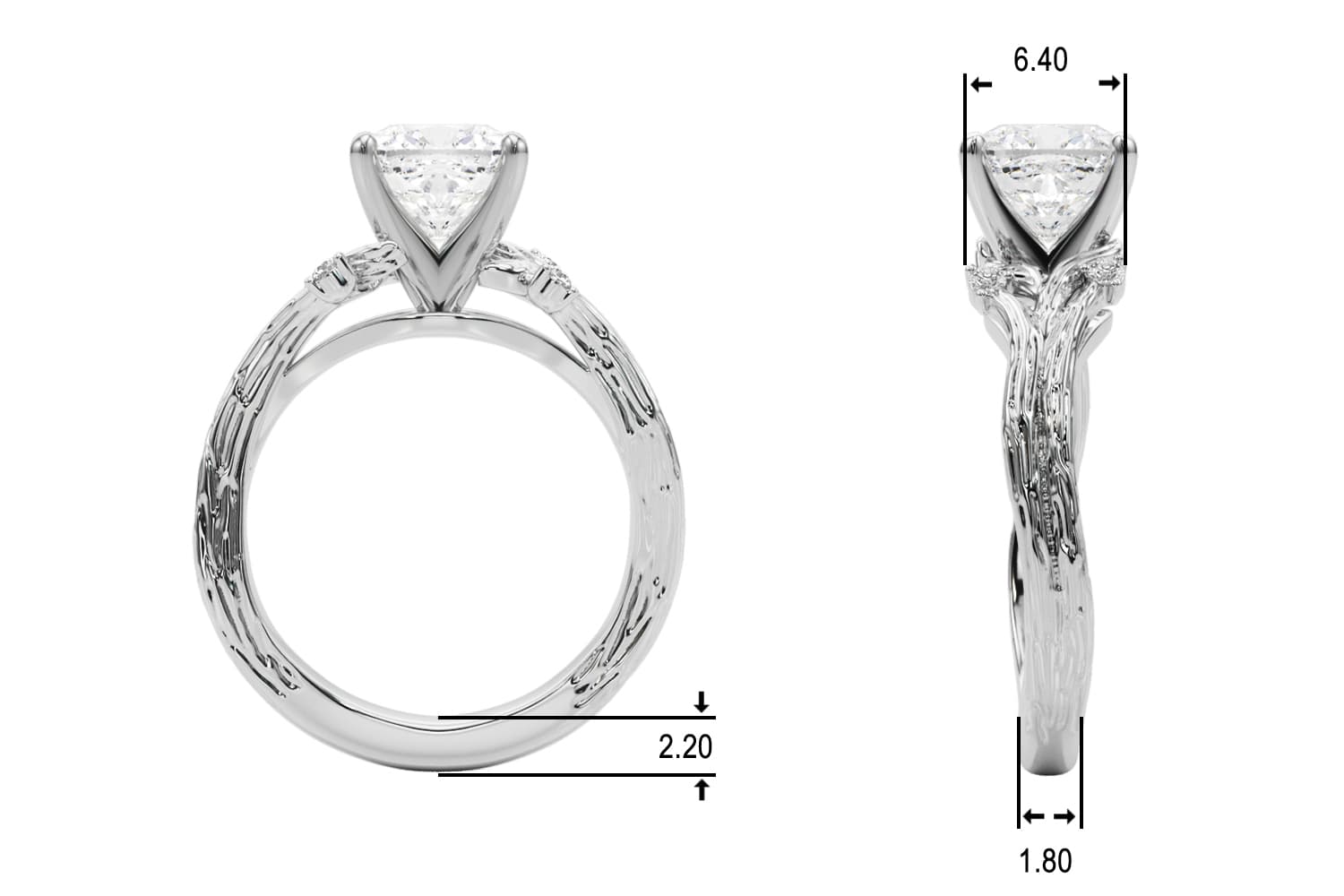 Nature Inspired Engagement Ring, style 51368, Top view in white gold or platinum