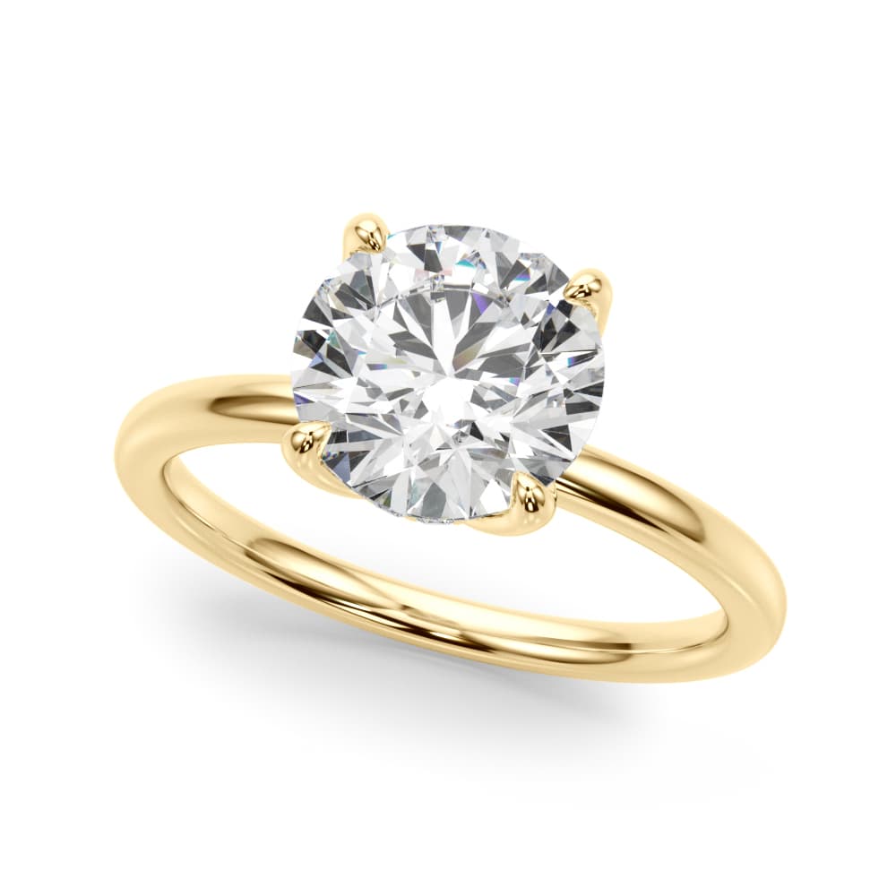 Round Tulip Hidden Halo Engagement Ring, style 51377, Front view in yellow gold
