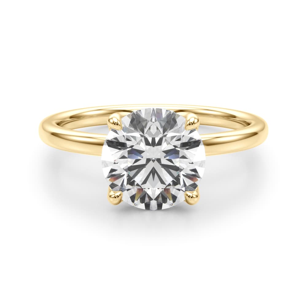 Round Tulip Hidden Halo Engagement Ring, style 51377, Angle view in yellow gold