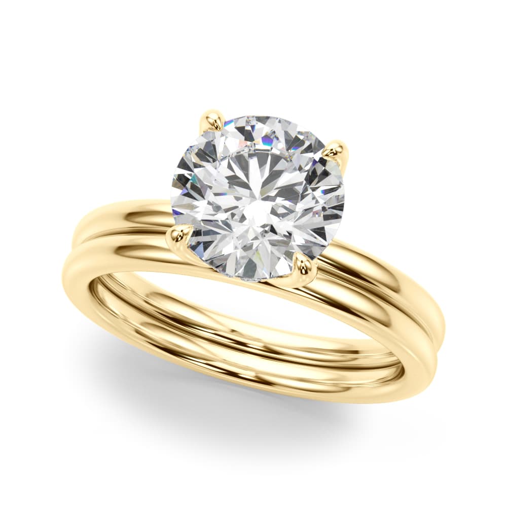 Round Tulip Hidden Halo Engagement Ring, style 51377, On hand view in yellow gold