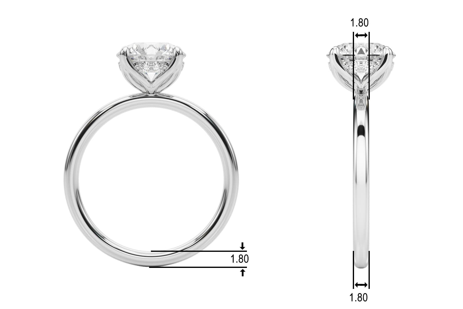 Round Tulip Hidden Halo Engagement Ring, style 51377, Top view in white gold or platinum