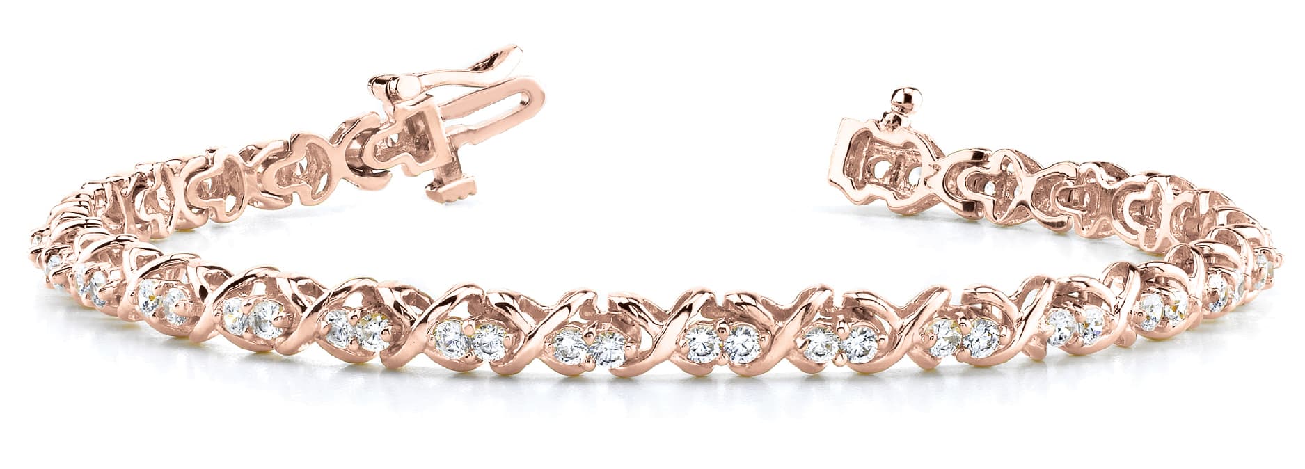 In Line Xo 2 Stone Bracelet (3 ct. tw.), Front view in rose gold