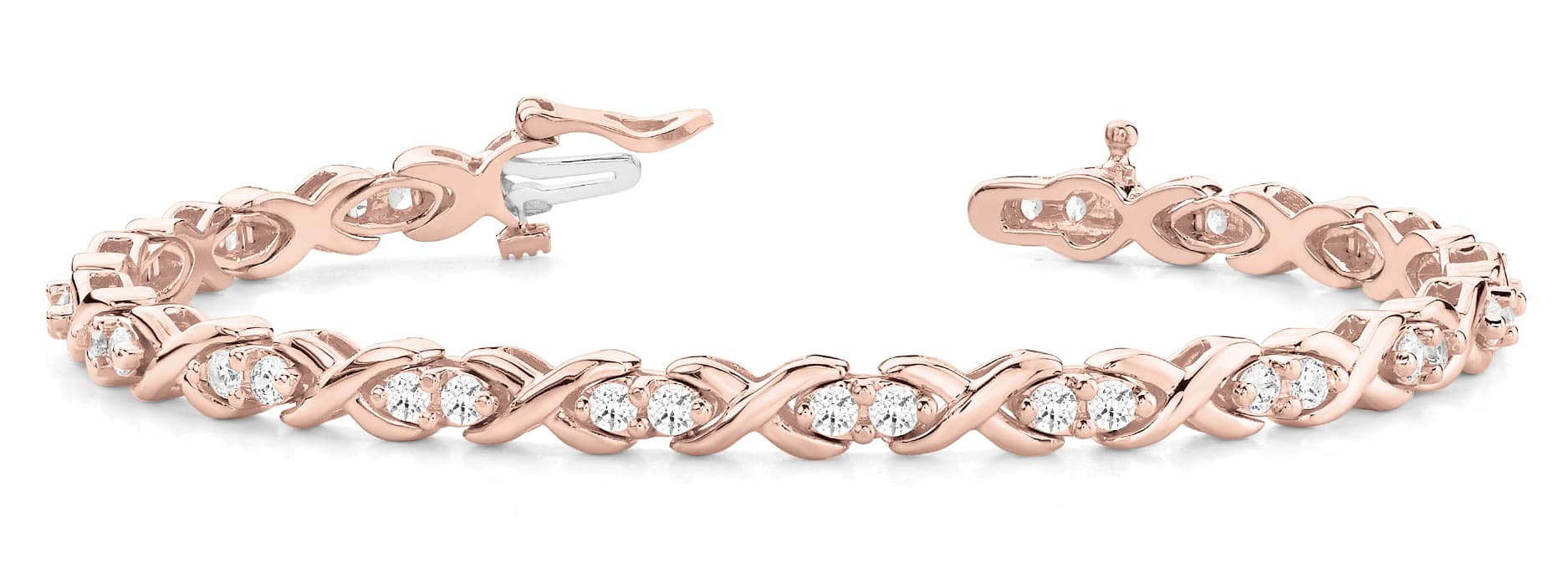 In Line Xo 2 Stone Bracelet (1 3/4 ct. tw.), Front view in rose gold