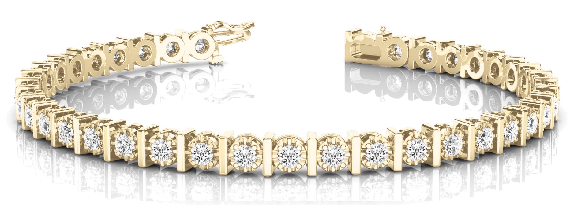 Bar/prong In Line Bracelet (2 ct. tw.), Front view in yellow gold