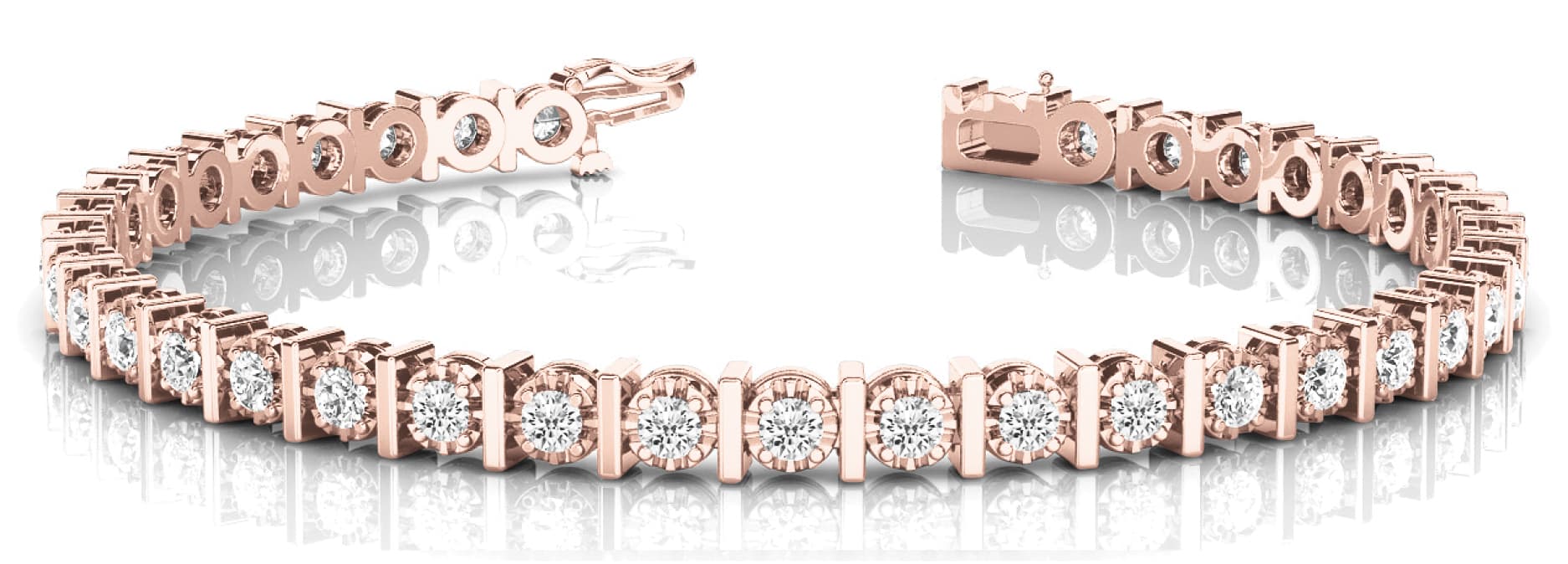 Bar/prong In Line Bracelet (2 ct. tw.), Front view in rose gold