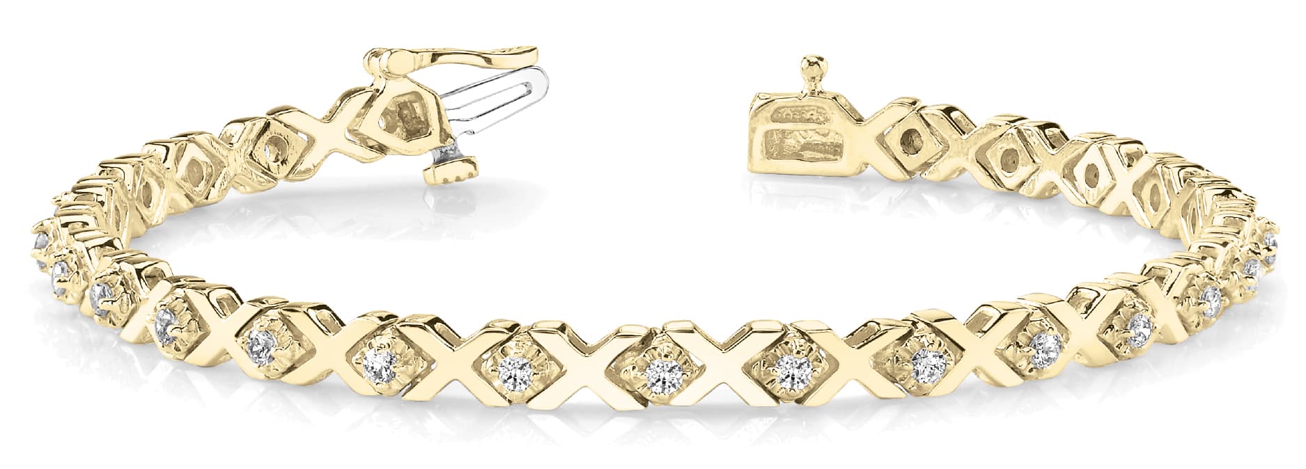 In Line Xo 1 Stone Bracelet (1 ct. tw.), Front view in yellow gold