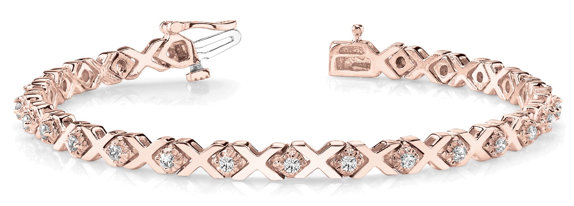 In Line Xo 1 Stone Bracelet (1 ct. tw.), Front view in rose gold
