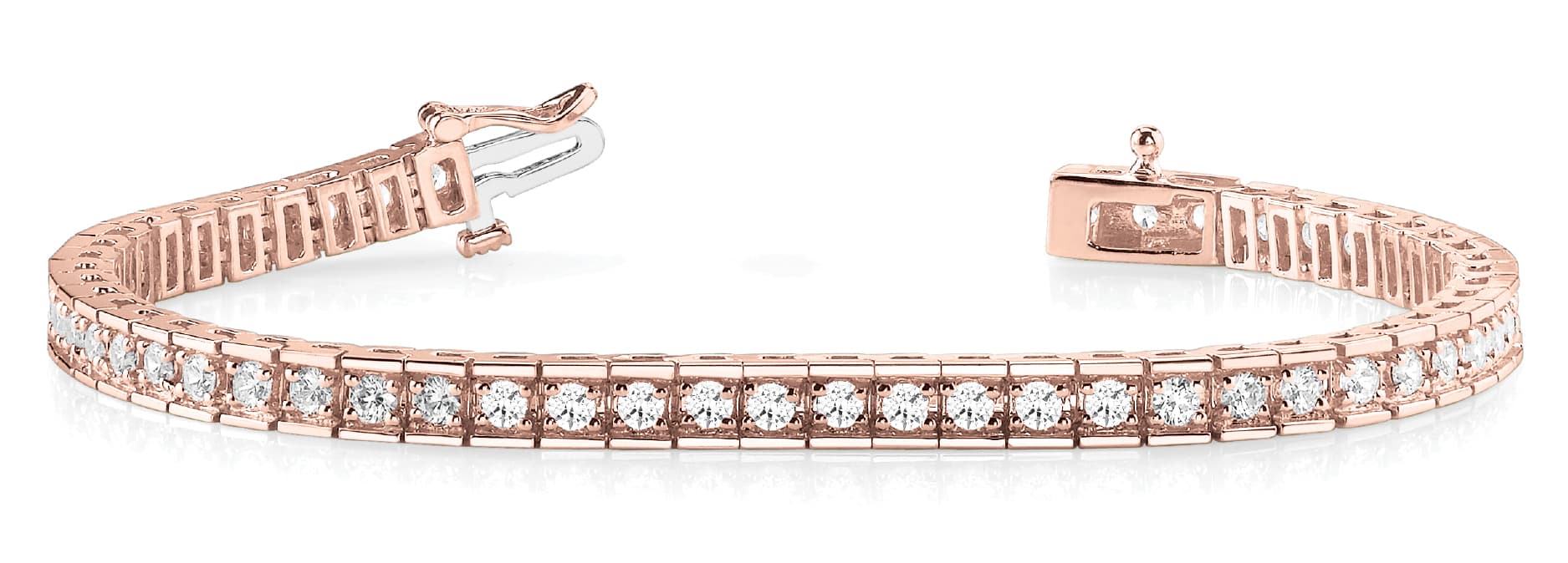 Prong/channel In Line Bracelet (3 ct. tw.), Front view in rose gold