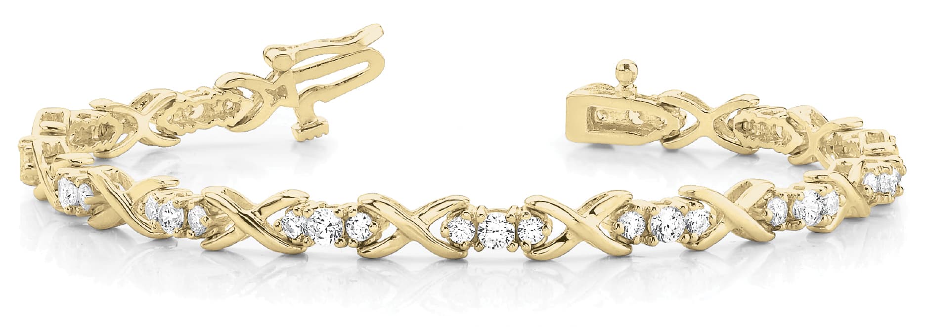 In Line Xo 3 Stone Bracelet (2 ct. tw.), Front view in yellow gold