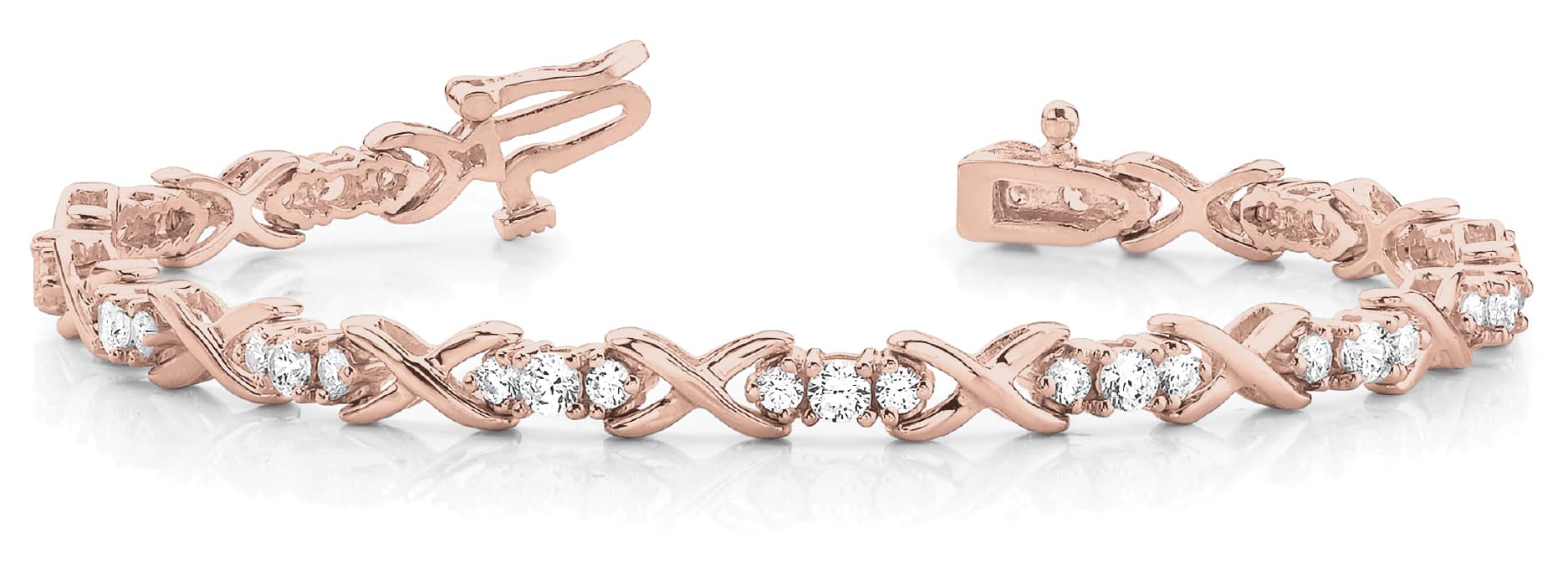 In Line Xo 3 Stone Bracelet (2 ct. tw.), Front view in rose gold