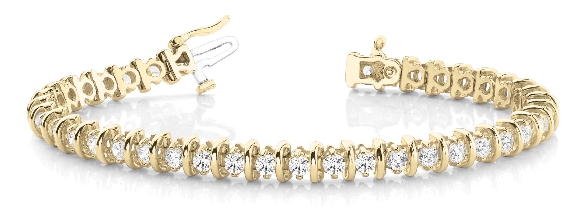 Bar/prong In Line Bracelet (3 ct. tw.), Front view in yellow gold