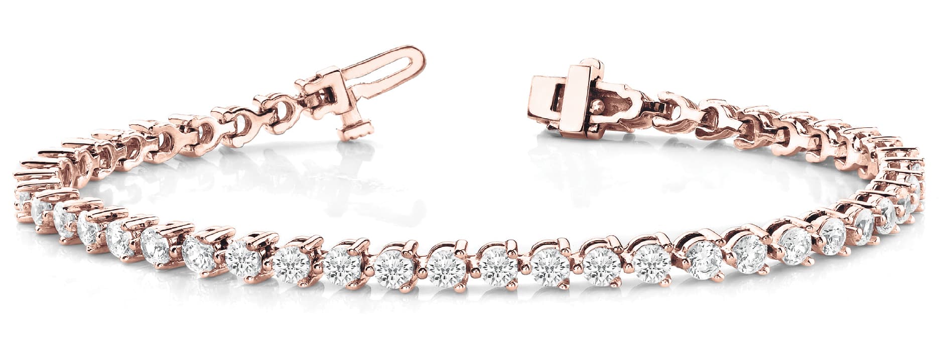 3-Prong Tennis Bracelet (10 ct. tw.), Front view in rose gold