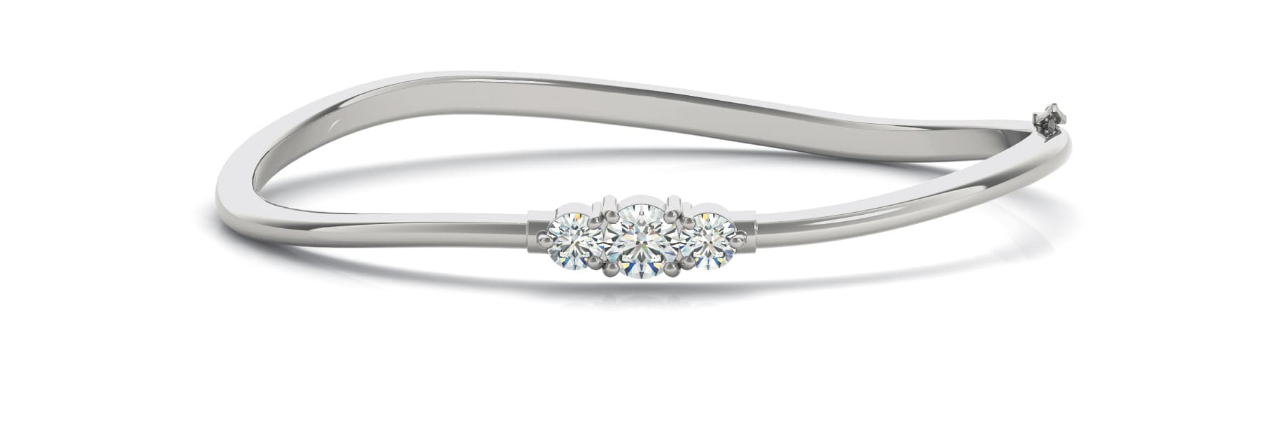 3 Stone Hinged Bangle — 1 ctw (4.1 mm, 5.2 mm) — White Gold