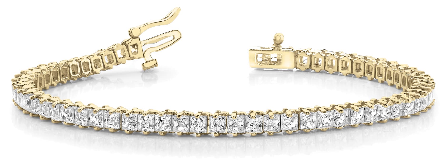 2 Prong Sq Tennis Bracelet (5 ct. tw.), Front view in yellow gold