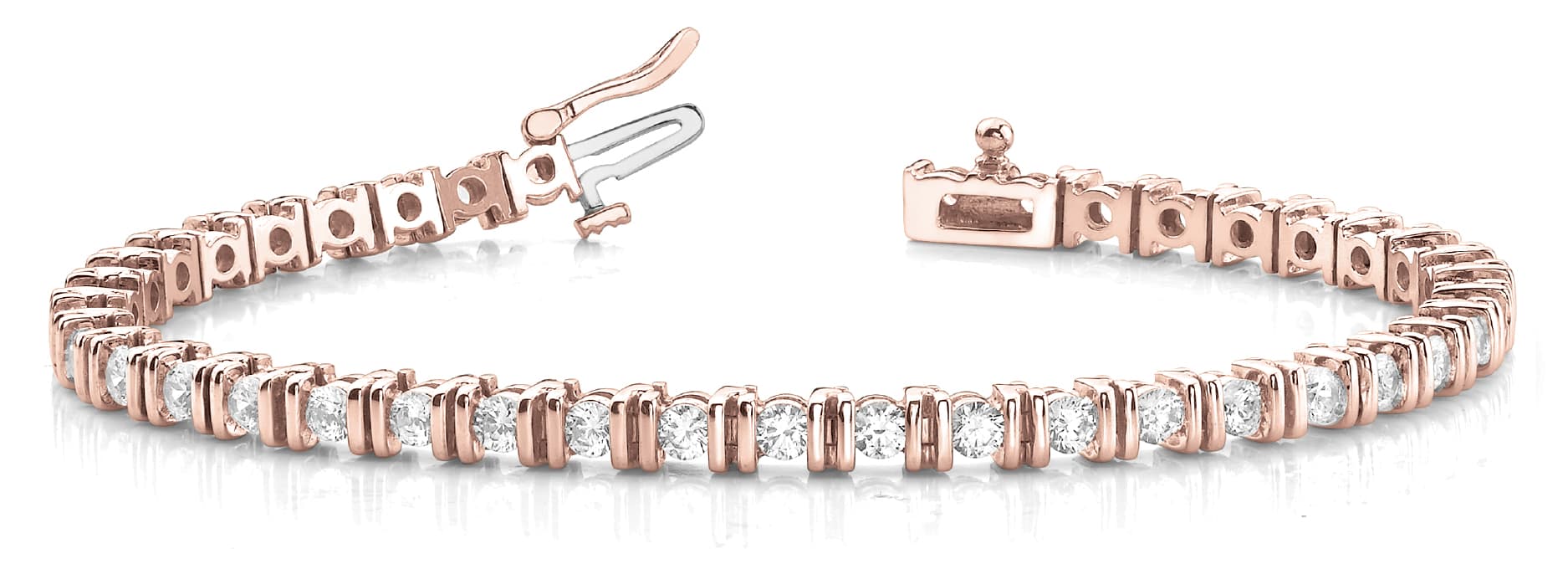 Bar Set In Line Bracelet (3 ct. tw.), Front view in rose gold