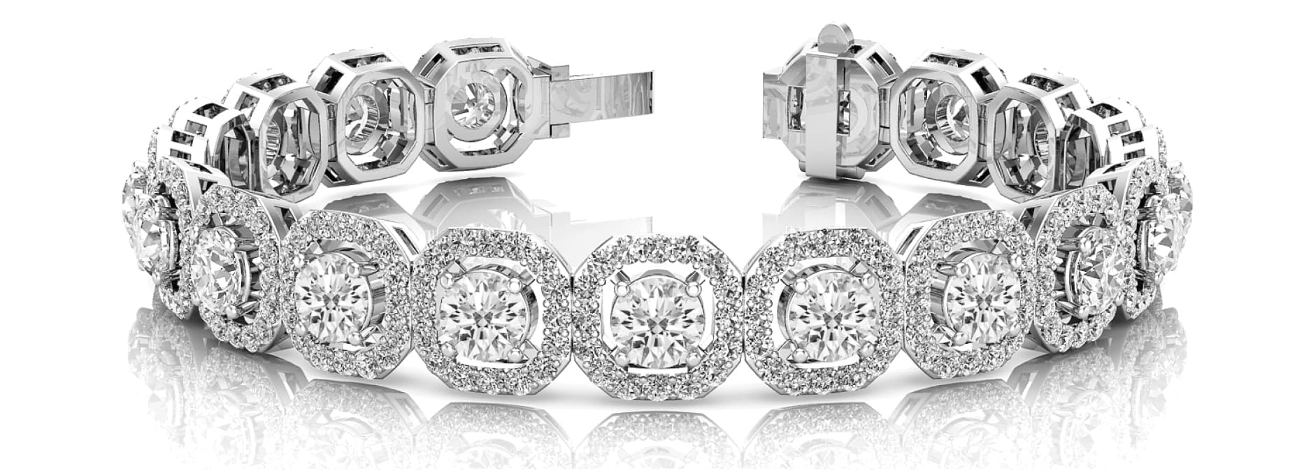 Cu Halo For Round Stone Link Bracelet — White Gold