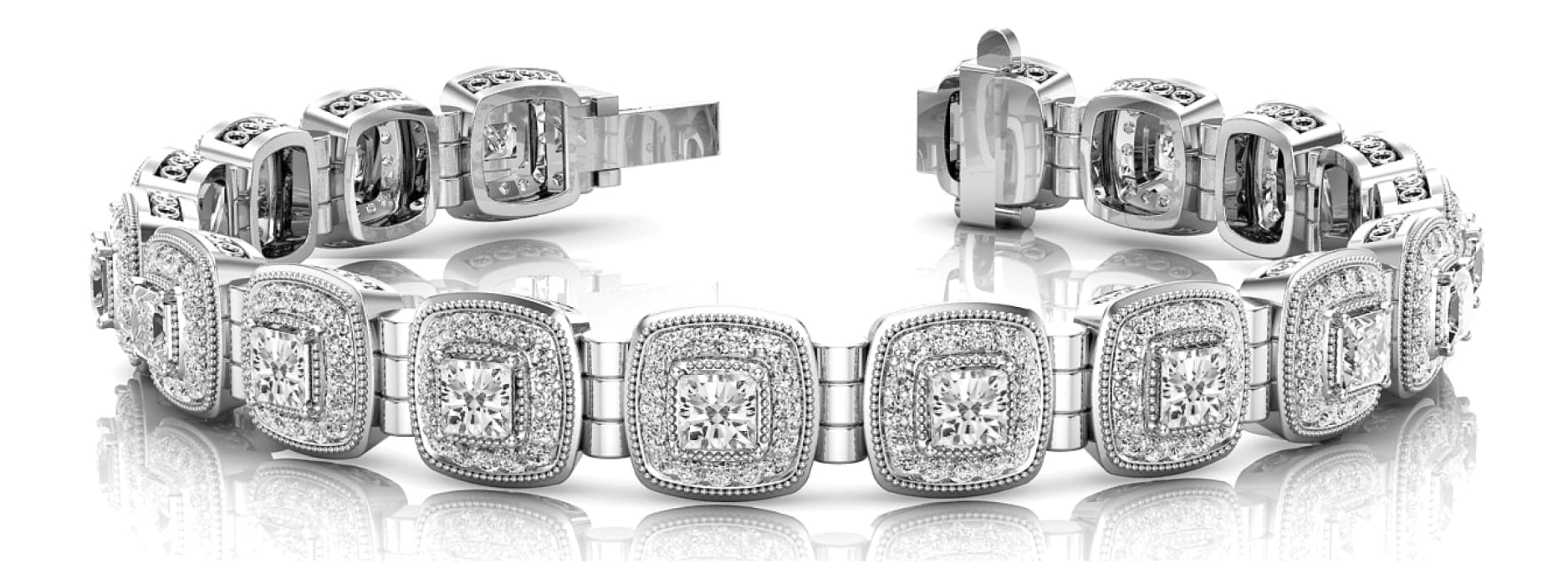 Cu Milgrain Halo Link Bracelet — 4.5 ctw (1.2 mm) — White Gold
