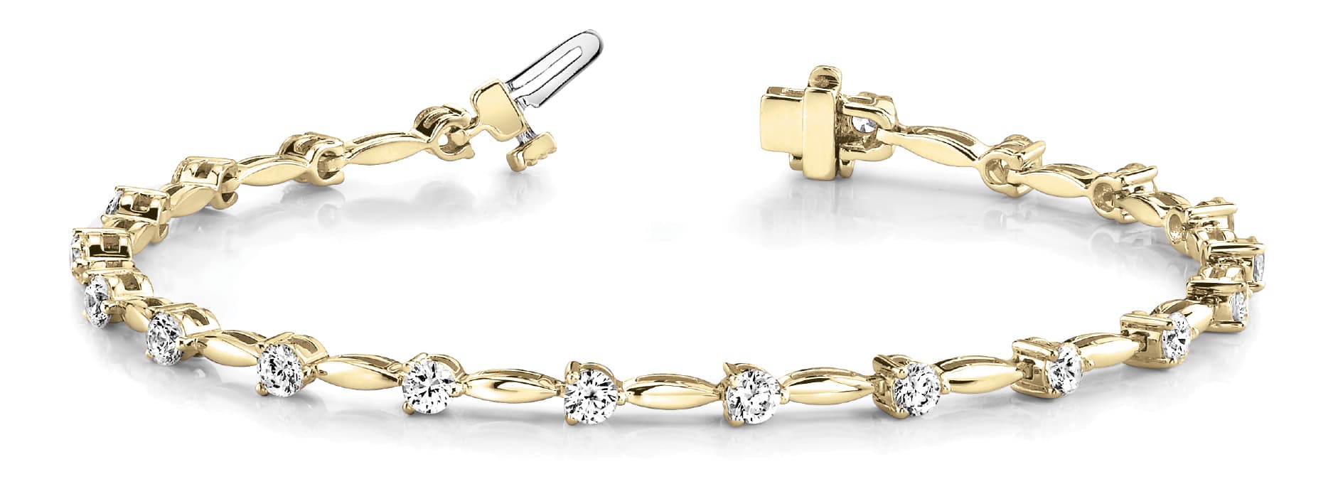 3 Prong Link Bracelets (2 ct. tw.), Front view in yellow gold
