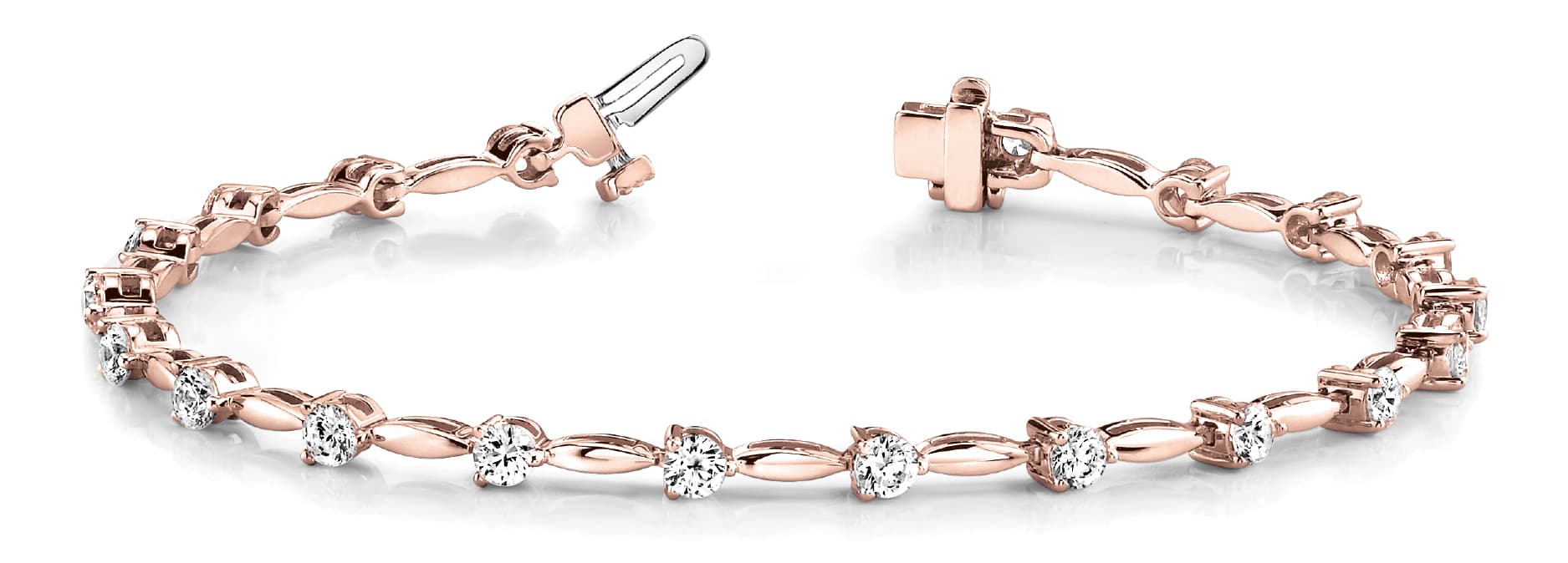 3 Prong Link Bracelets (2 ct. tw.), Front view in rose gold