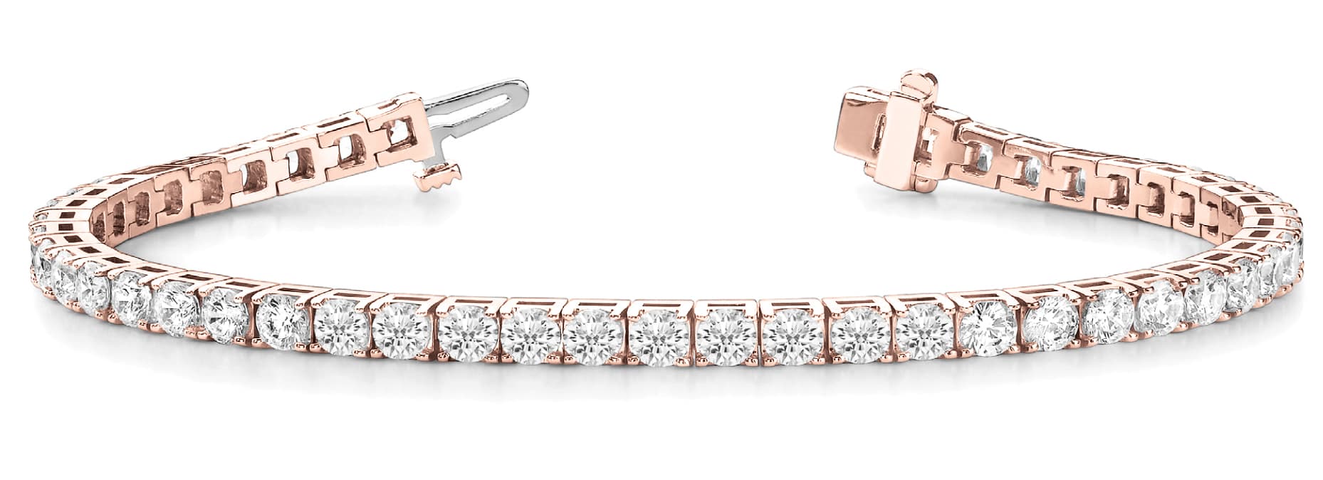 4-Prong Tennis Bracelet (Round) (2 ct. tw.), Front view in rose gold