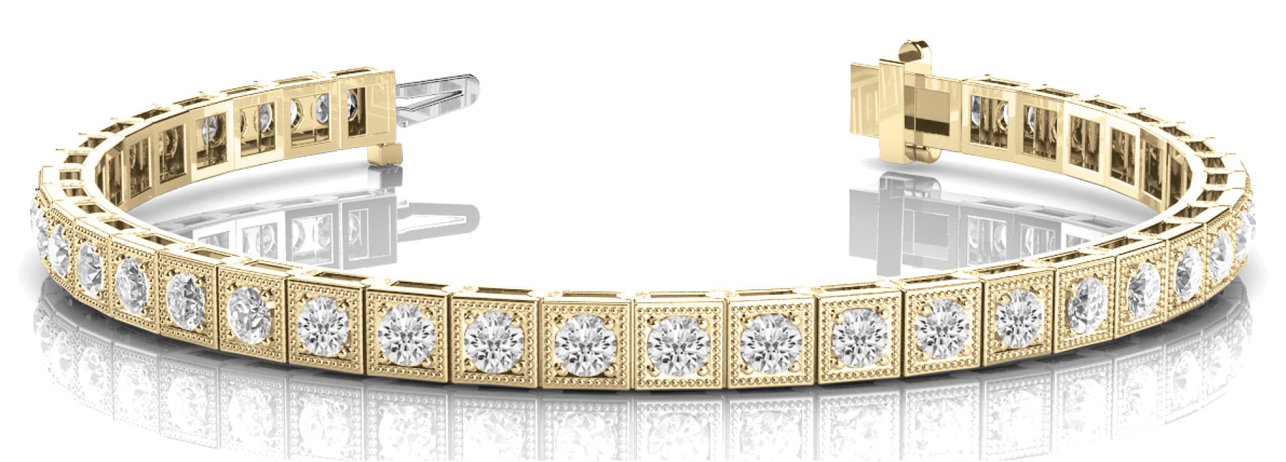 Sq Milgrain Bez/Prong Bracelet (3 ct. tw.), Front view in yellow gold