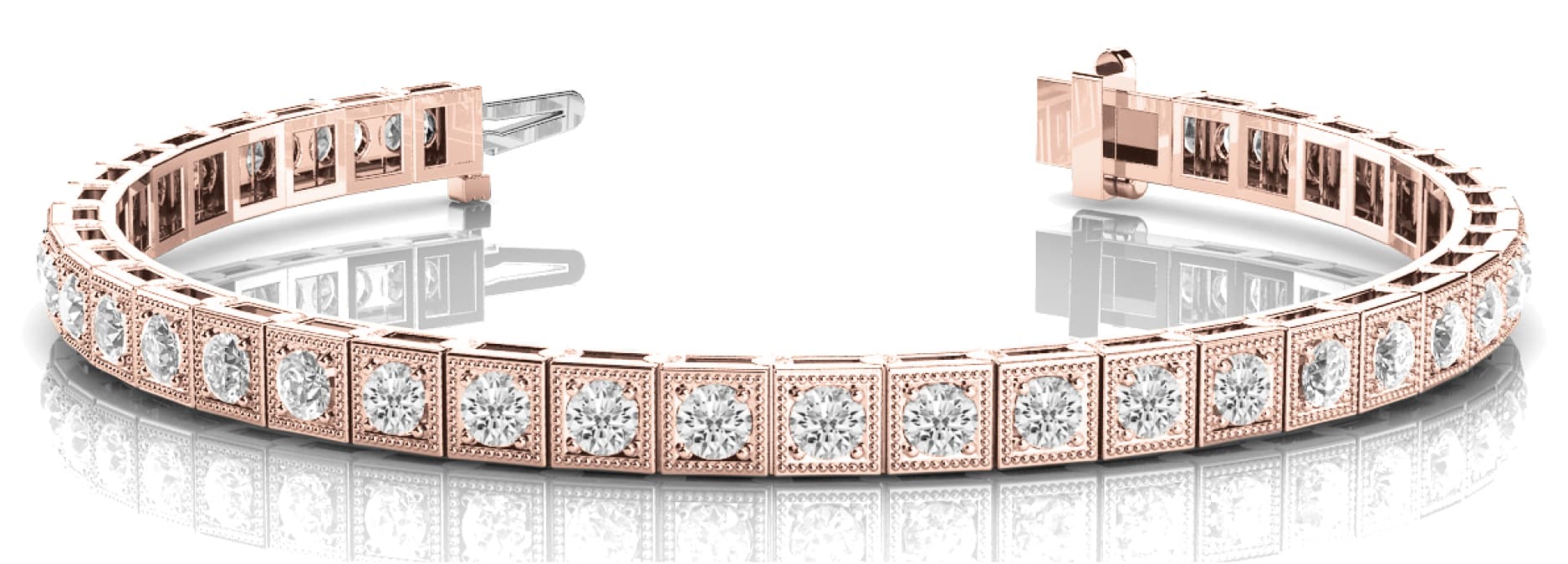 Sq Milgrain Bez/Prong Bracelet (3 3/4 ct. tw.), Front view in rose gold