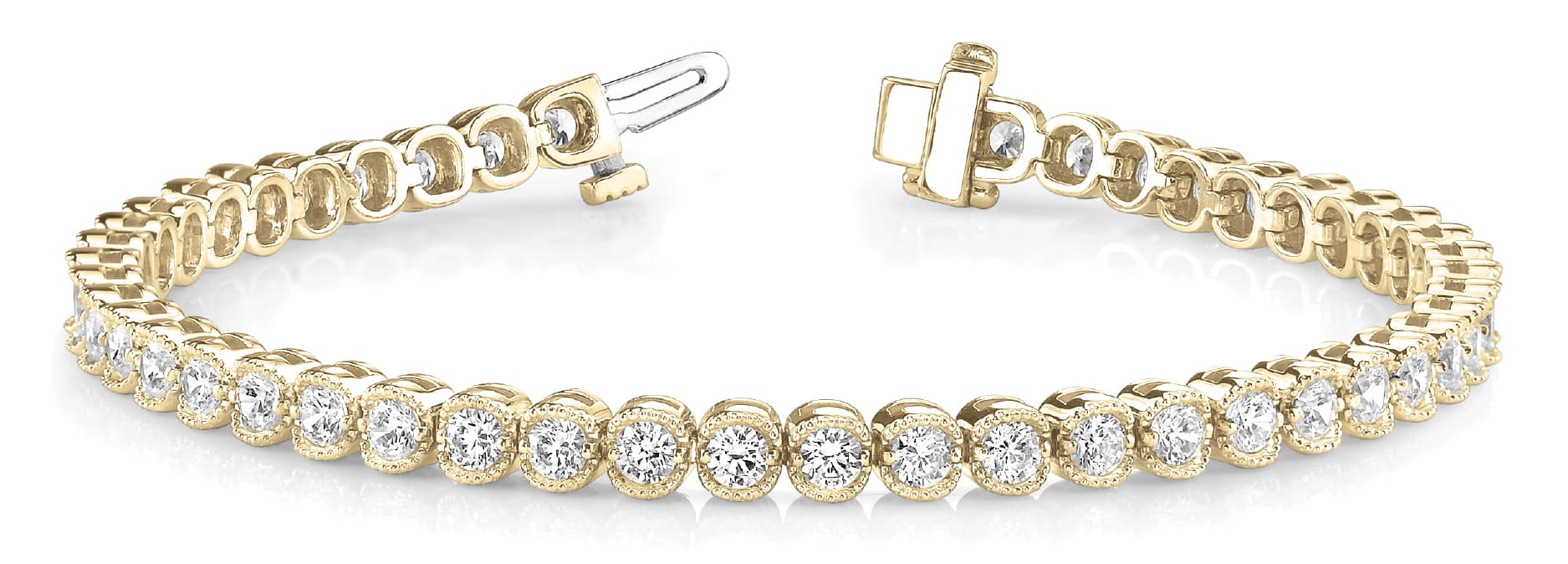 Milgrain Bezel/Prong Inline Bracelet (5 ct. tw.), Front view in yellow gold