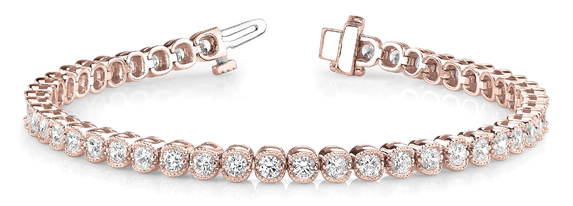 Milgrain Bezel/Prong Inline Bracelet (5 ct. tw.), Front view in rose gold
