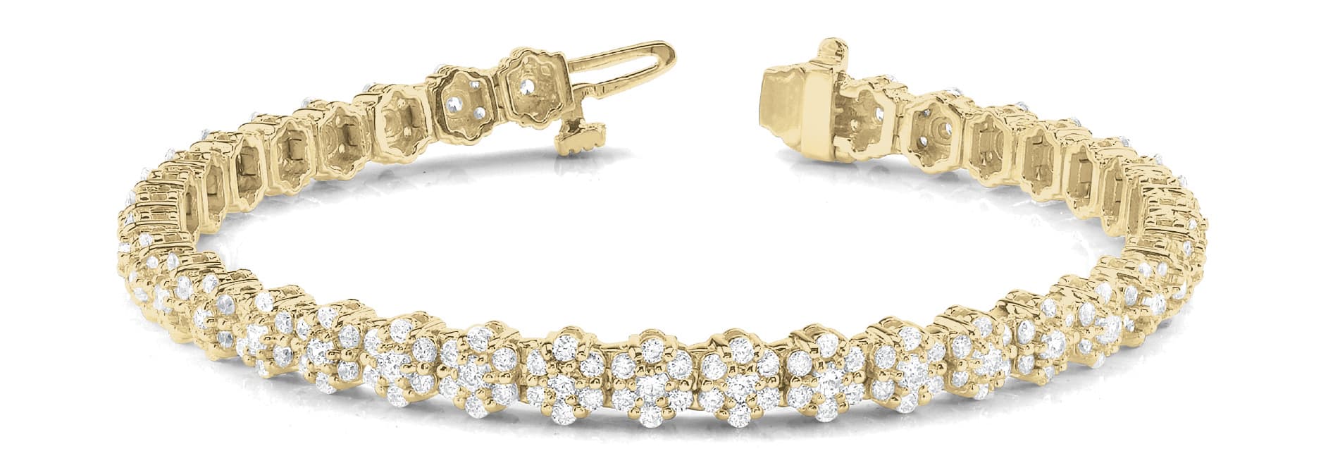 7 Stone Cluster Link Bracelet (5.31 ct. tw.), Front view in yellow gold