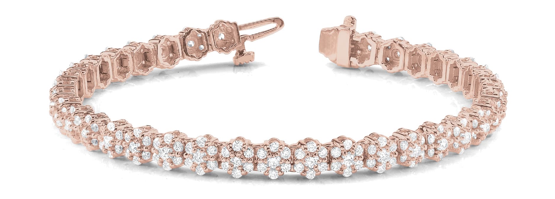 7 Stone Cluster Link Bracelet (4.55 ct. tw.), Front view in rose gold