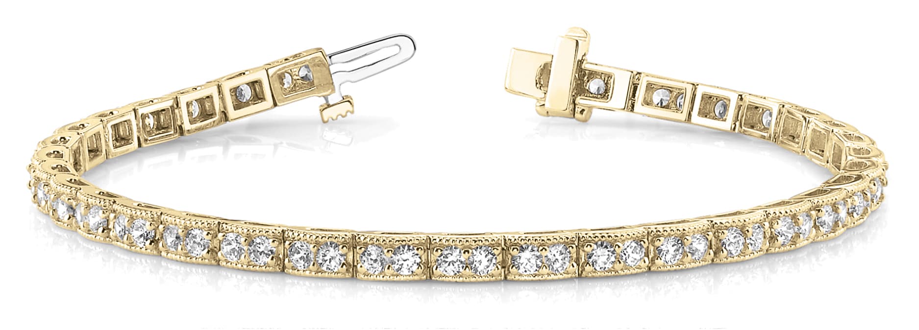 Vintage Milgrain Double Diamond Box Bracelet (3 ct. tw.), Front view in yellow gold