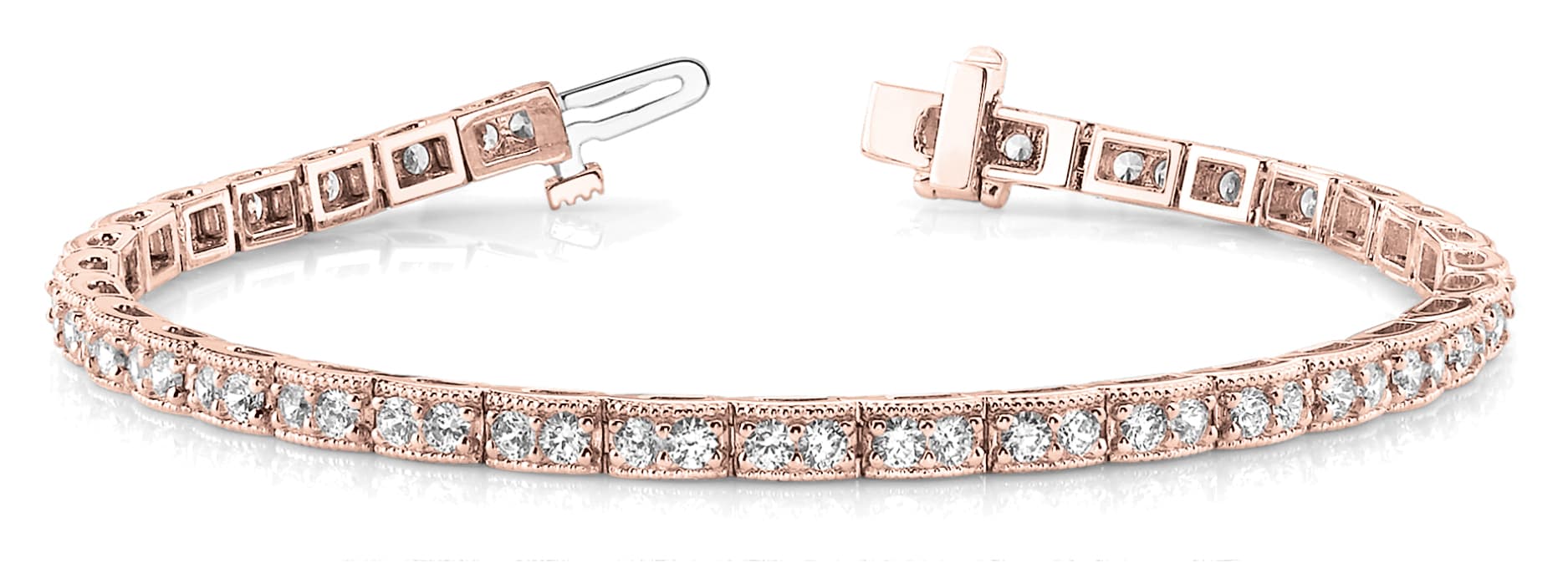 Vintage Milgrain Double Diamond Box Bracelet (2 ct. tw.), Front view in rose gold