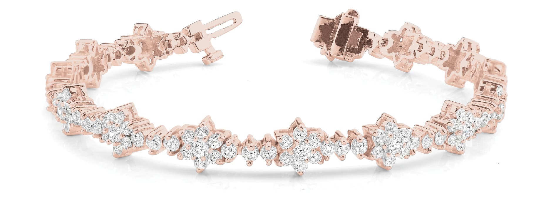 Star Cluster And 3 Stone Bracelet (7.05 ct. tw.), Front view in rose gold