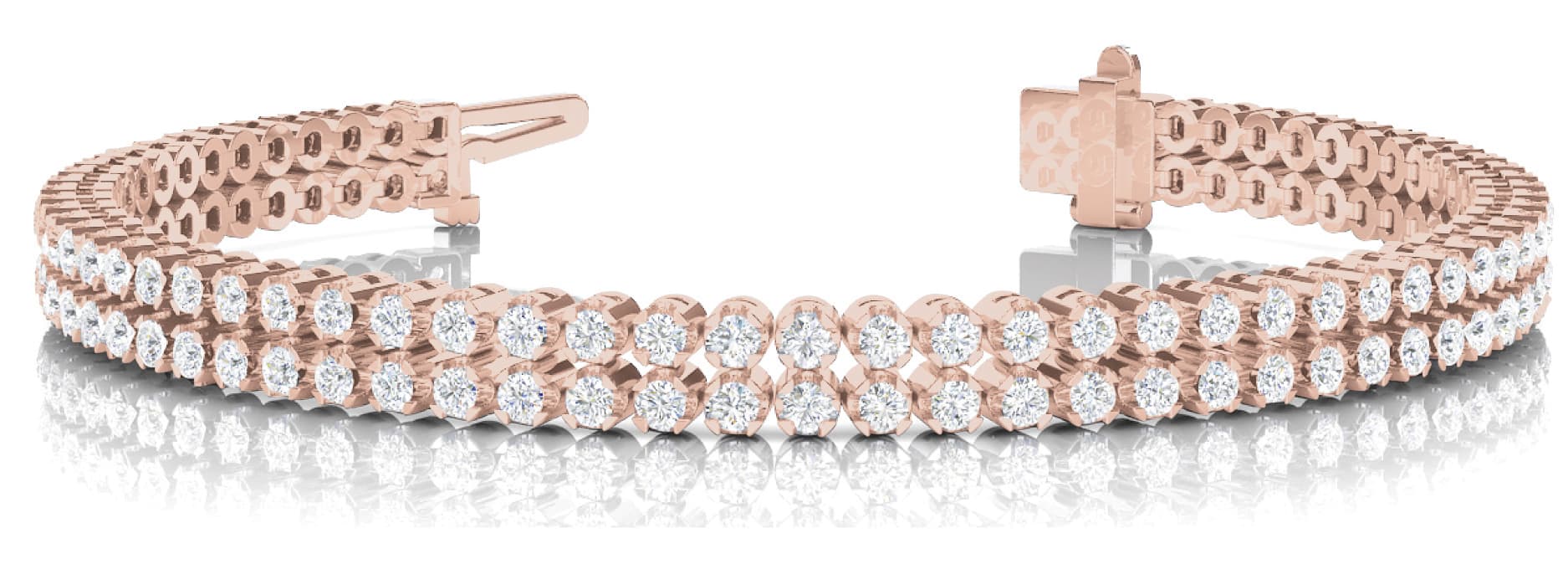 2 Row In Line Bracelet (4.16 ct. tw.), Front view in rose gold