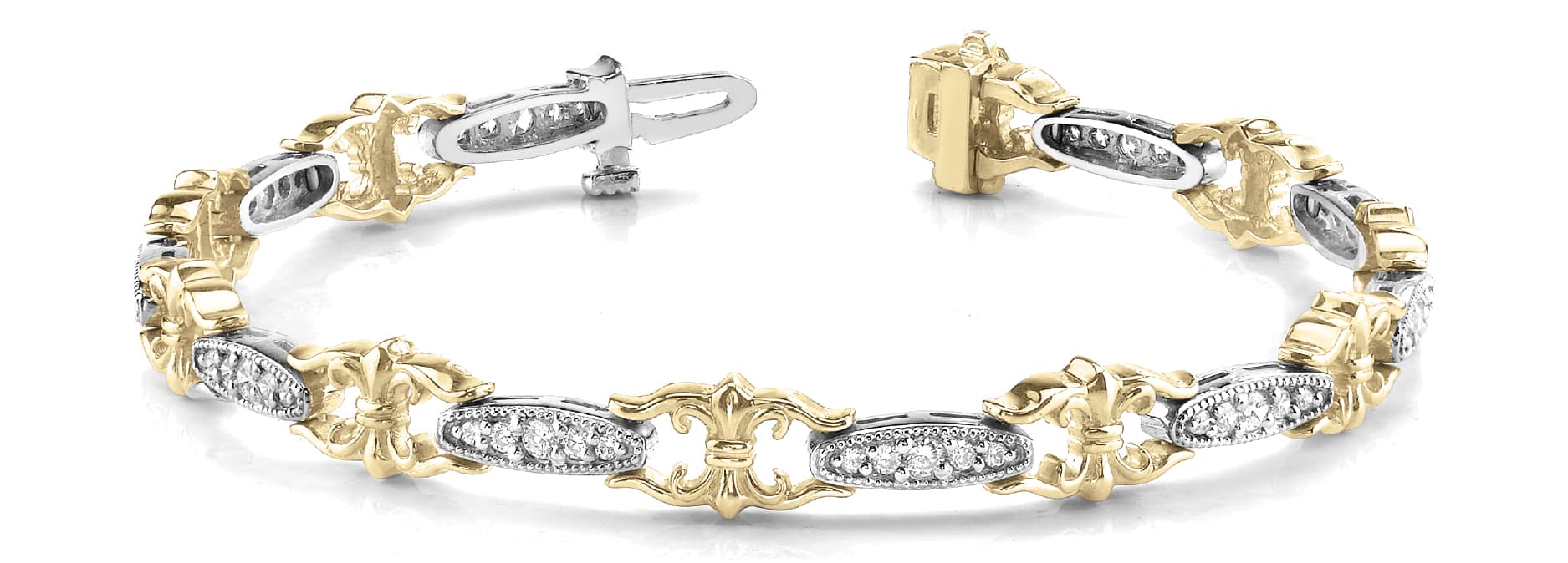 Milgrain Fleur-de-Lis Link Bracelet (1 ct. tw.), Front view in yellow gold