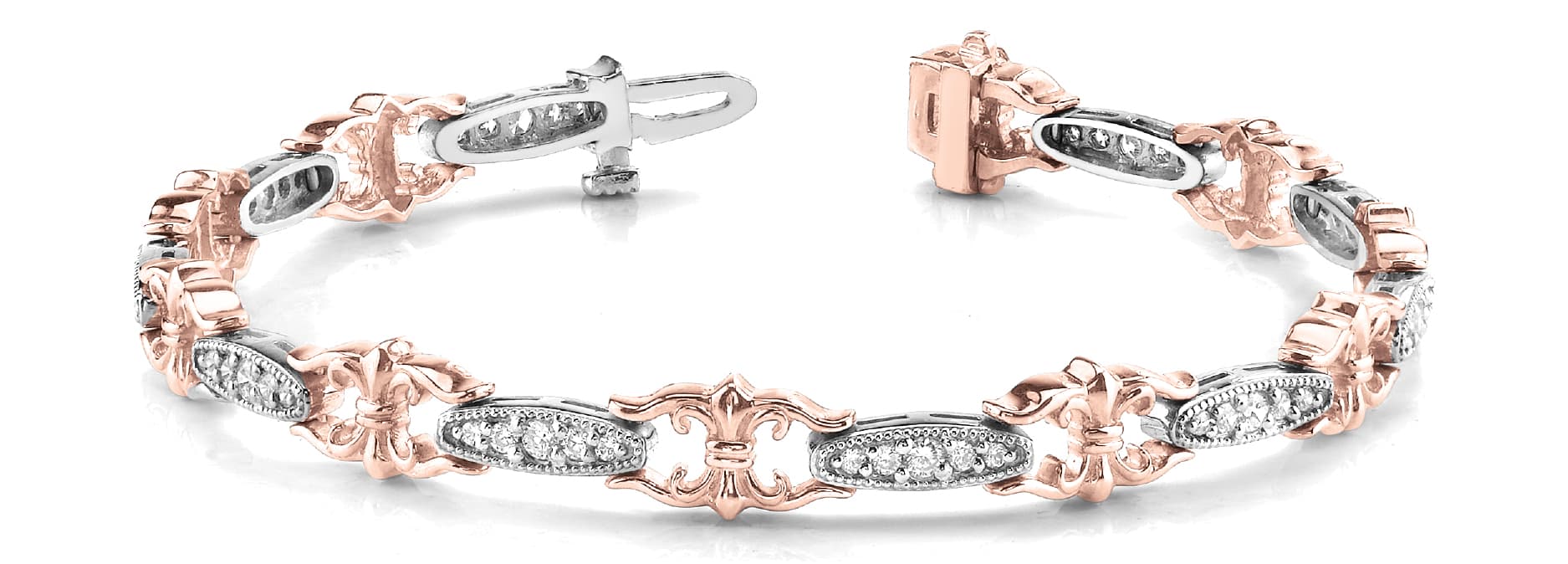 Milgrain Fleur-de-Lis Link Bracelet (1 ct. tw.), Front view in rose gold
