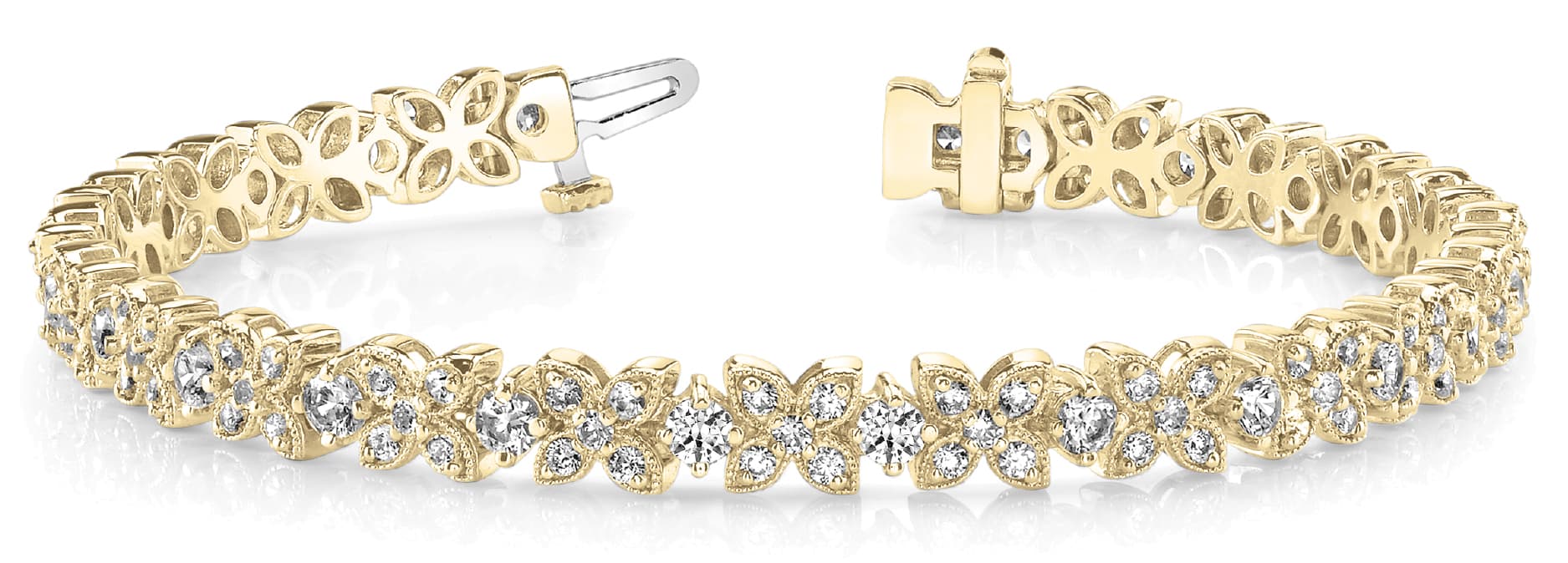 Milgrain Flower Link Bracelet (3 ct. tw.), Front view in yellow gold