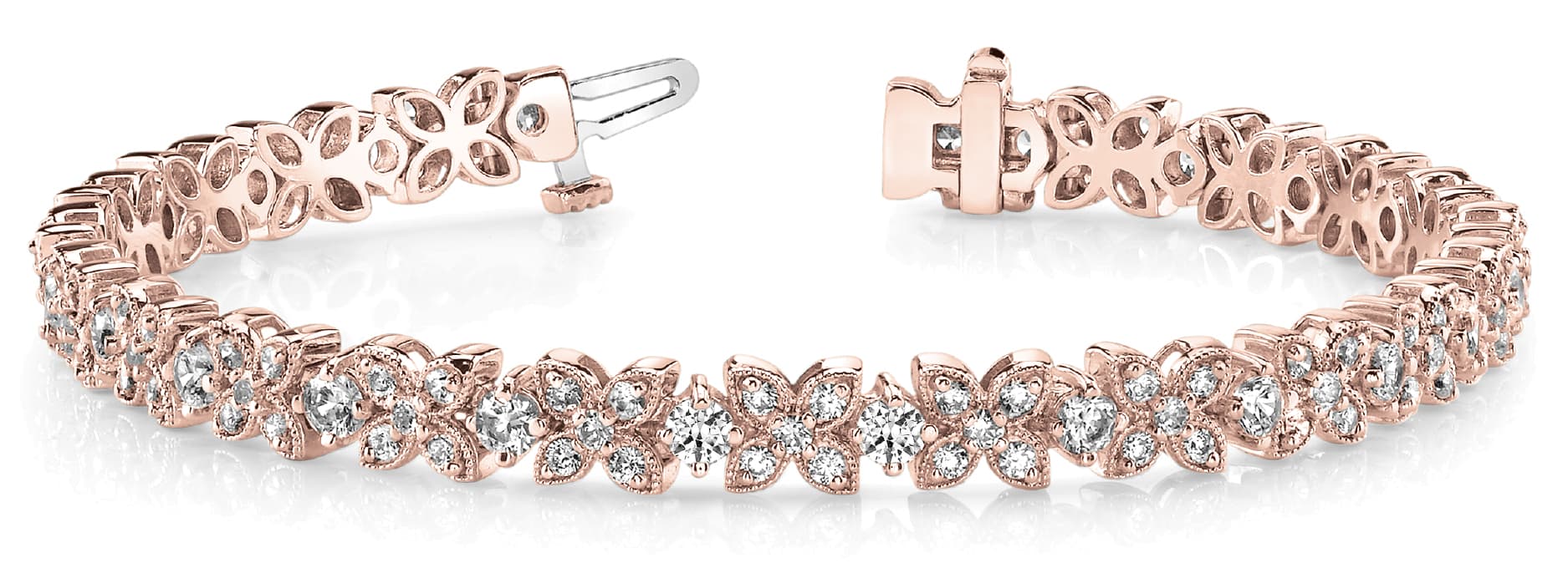Milgrain Flower Link Bracelet (4 ct. tw.), Front view in rose gold