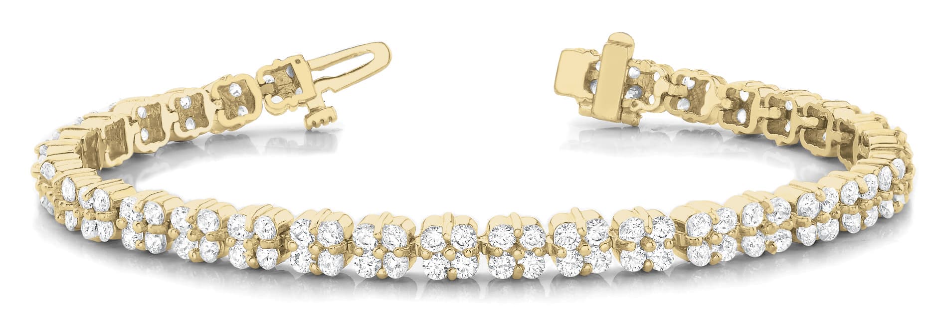 4 Stone Cluster Link Bracelet (2.99 ct. tw.), Front view in yellow gold
