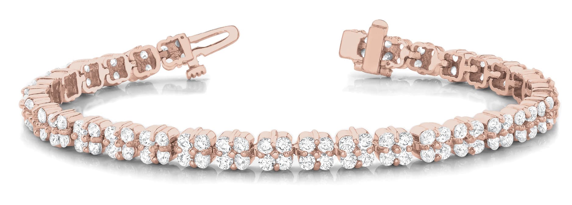 4 Stone Cluster Link Bracelet (7.04 ct. tw.), Front view in rose gold