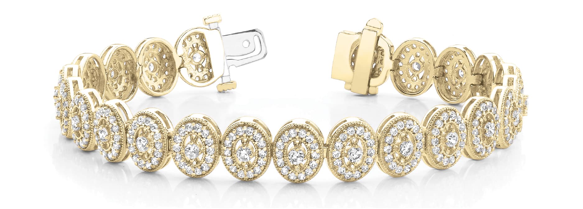 Ov Milgrain Halo Link Bracelet (5 ct. tw.), Front view in yellow gold