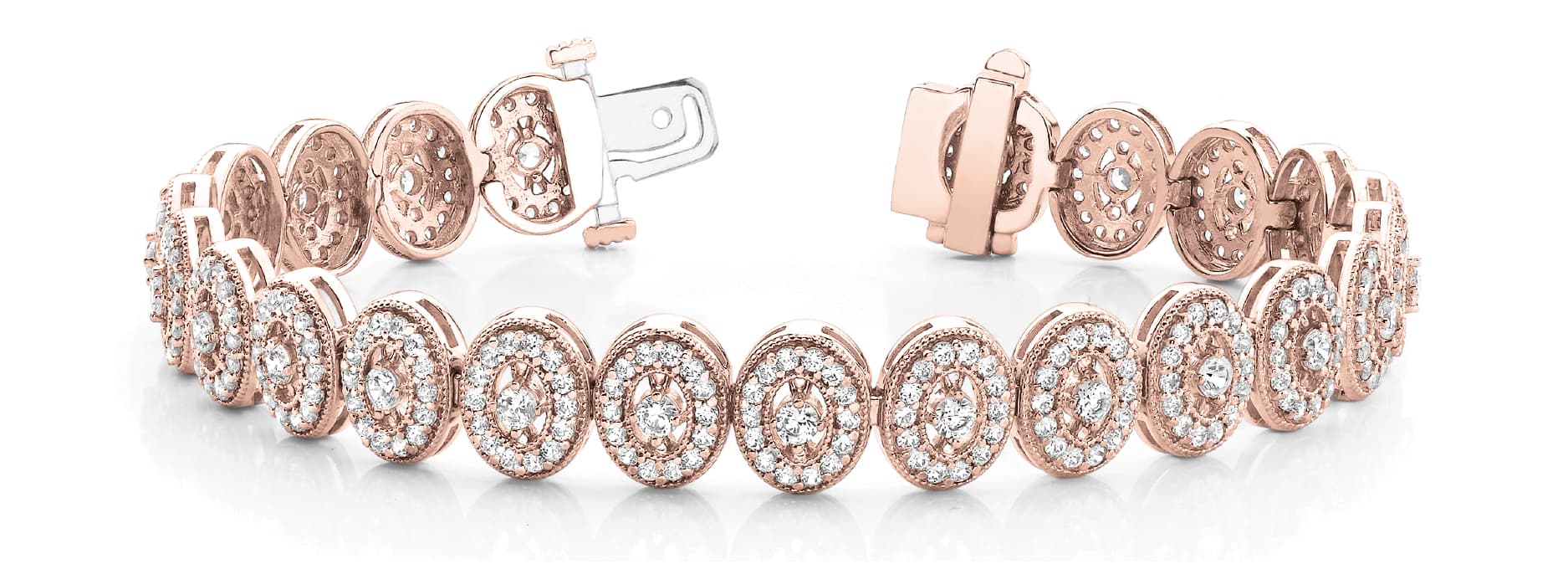 Ov Milgrain Halo Link Bracelet (5 ct. tw.), Front view in rose gold