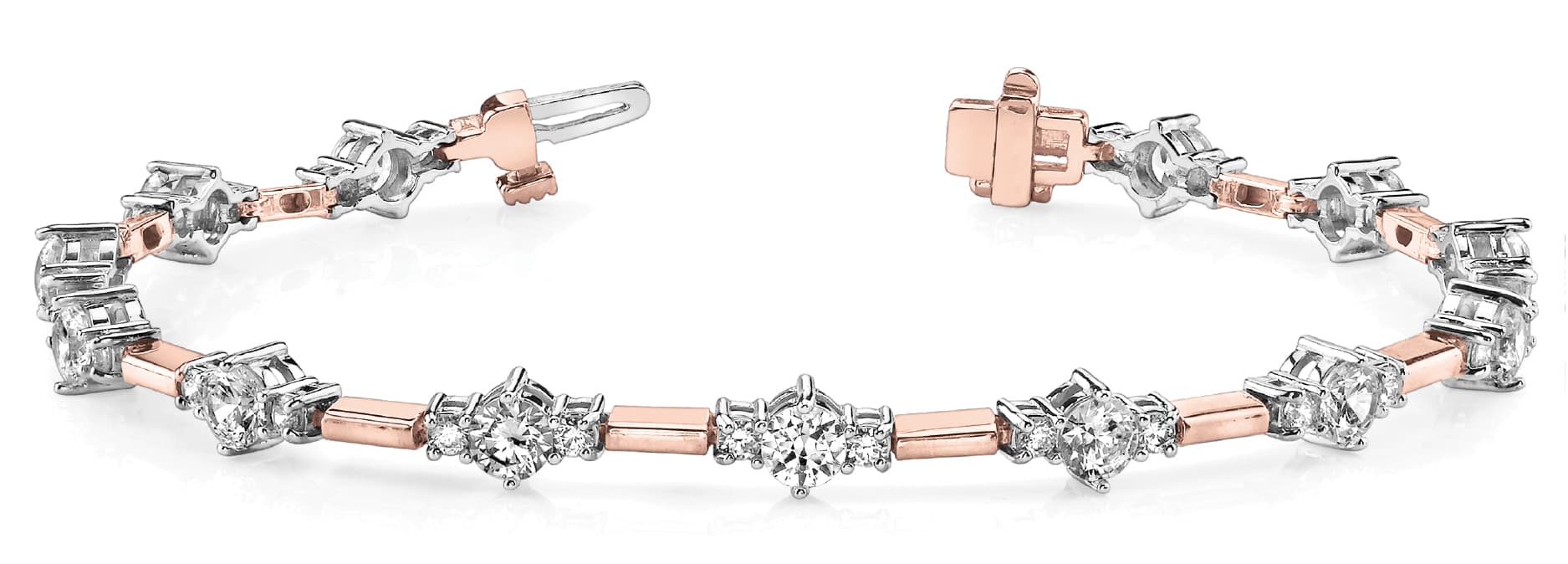 3 Stone/solid Mq Link Bracelet (2 ct. tw.), Front view in rose gold