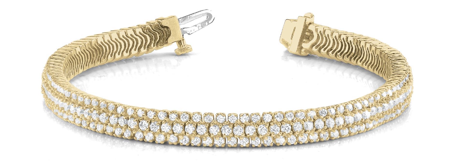 3 Row In Line Bracelet (4.54 ct. tw.), Front view in yellow gold