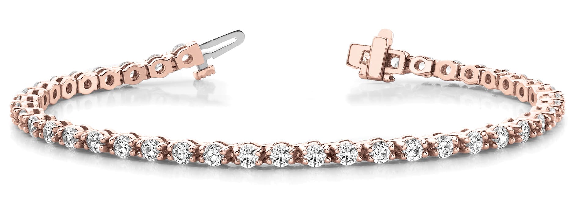 4 Prong In Line Tennis Bracelet (3 ct. tw.), Front view in rose gold
