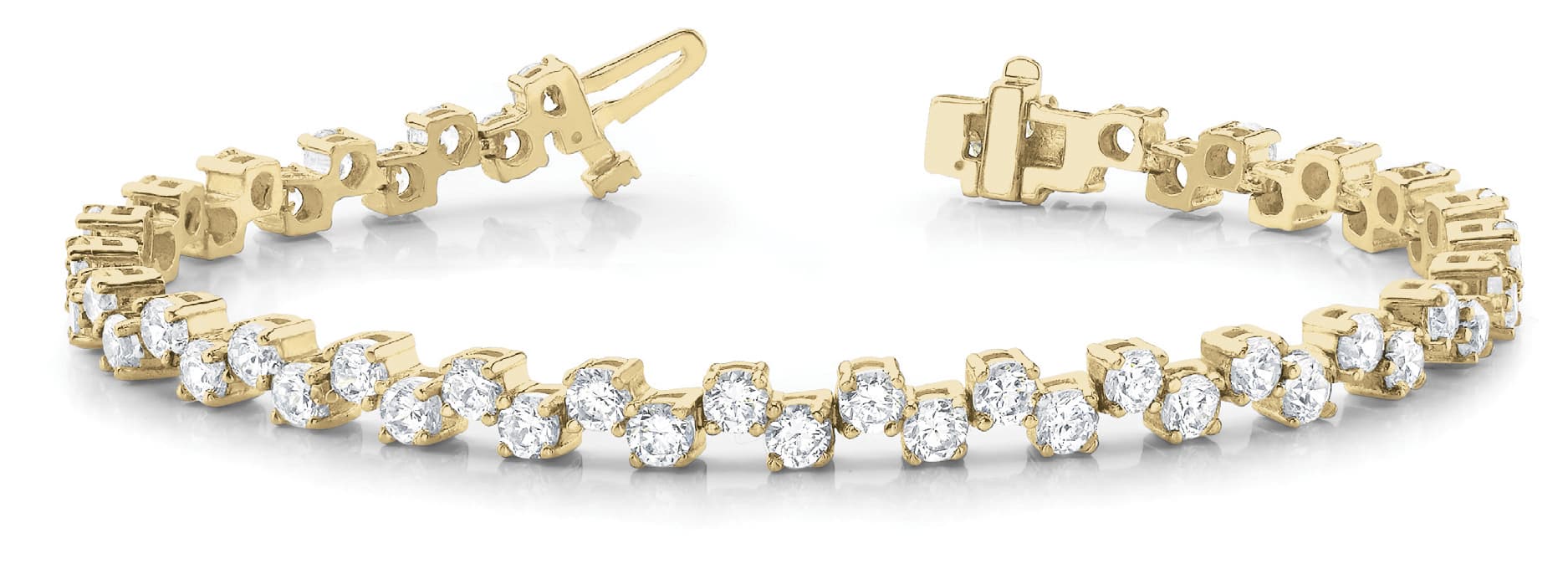 4 Prong Zig Zag In Line Bracelet (2 ct. tw.), Front view in yellow gold