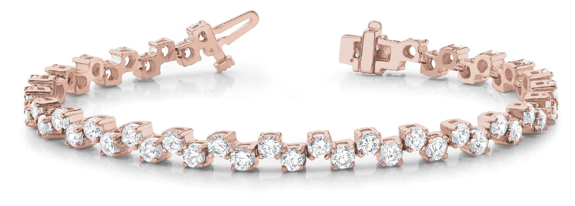 4 Prong Zig Zag In Line Bracelet (7 ct. tw.), Front view in rose gold
