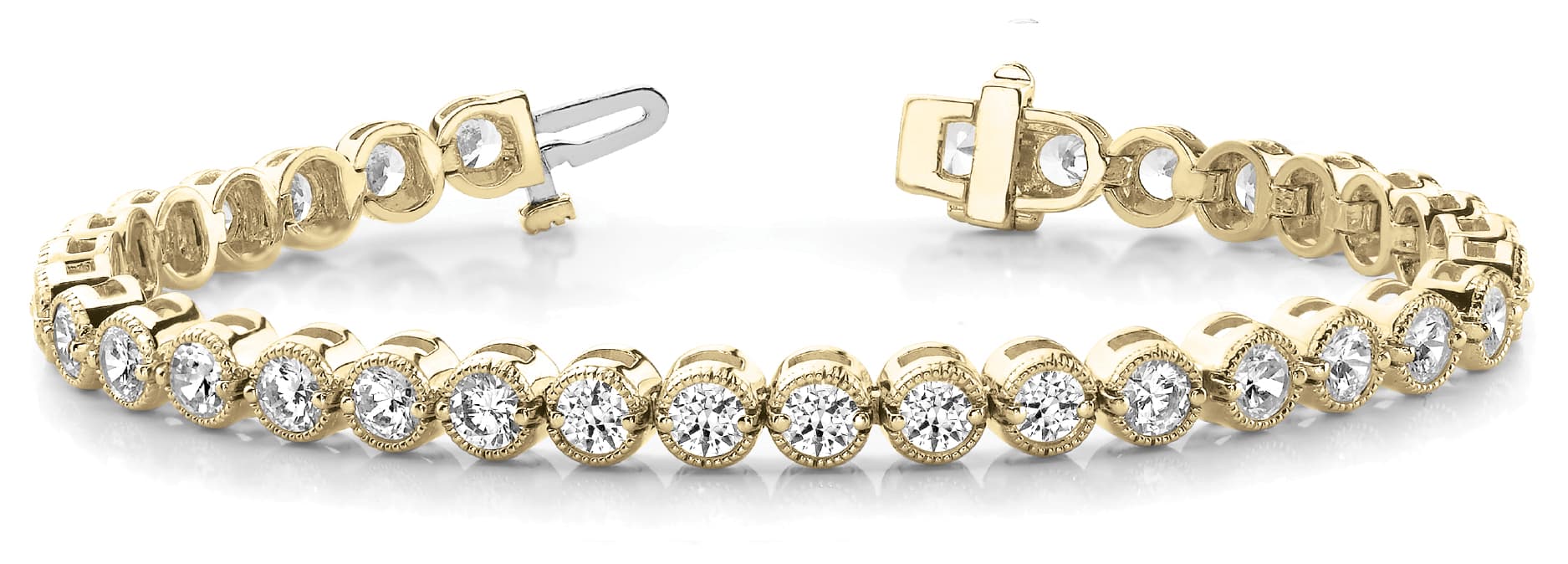 Bezel Set Milgrain Bracelets (2 ct. tw.), Front view in yellow gold
