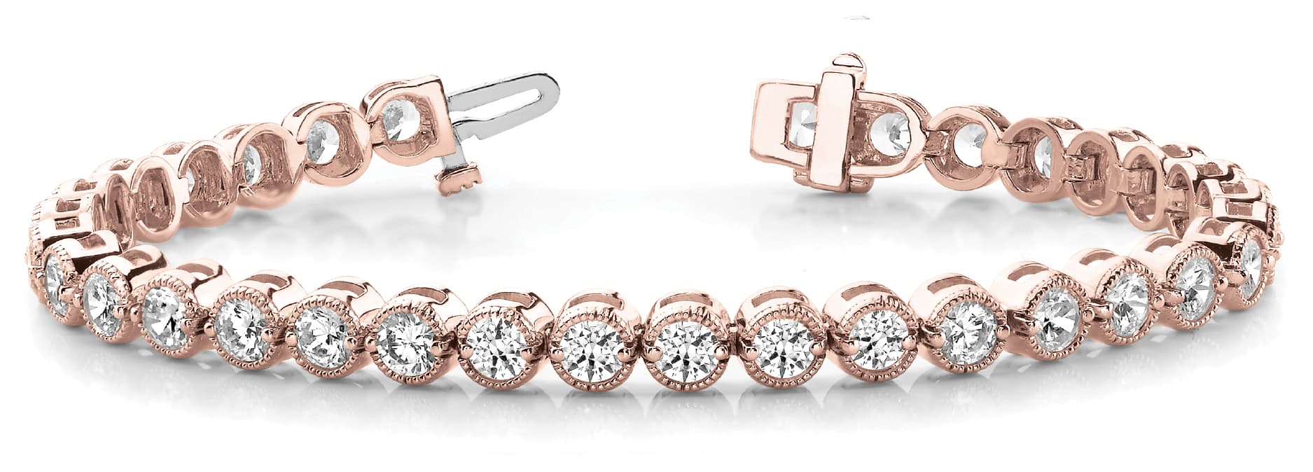 Bezel Set Milgrain Bracelets (2 ct. tw.), Front view in rose gold
